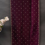 Wine Maroon Georgette Saree With All Over Hand Embroidered Butti And Chevron Border