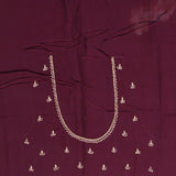 Wine Maroon Georgette Saree With All Over Hand Embroidered Butti And Chevron Border