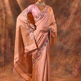 Soft Beige Pink Embroidered Tussar Saree