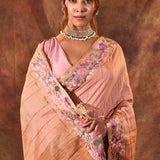 Soft Beige Pink Embroidered Tussar Saree