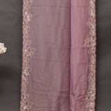 Dusty Mauve Organza Saree With Heavy Hand Embroidered Pearl Floral Border