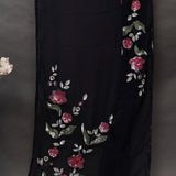 Black Georgette Saree With Hand Embroidered Sequin Rose Motifs
