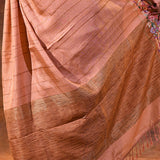 Soft Beige Pink Embroidered Tussar Saree