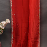Red Georgette Saree With Hand Embroidered Mirror Work Border