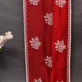 Red Georgette Saree With Hand Embroidered White Floral Border