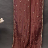 Rust Brown Georgette Saree With Hand Embroidered Butti And Scalloped Border