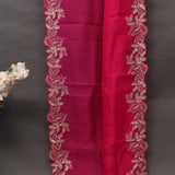 Rani Pink Organza Saree With Hand Embroidered Leaf Motif Border And Stone Work