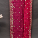 Rani Pink Organza Saree With Heavy Hand Embroidered Floral Vine Border And Star Booti