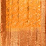 Yellow Gold Zari Shikargah Pure Silk Banarasi Saree With Rust Orange Contrast Border