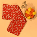 Red & Beige Gold Zari All-Over Floral Jaal Pure Silk Banarasi Saree With Broad Plain Zari Pallu