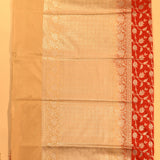 Red & Beige Gold Zari All-Over Floral Jaal Pure Silk Banarasi Saree With Broad Plain Zari Pallu