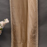 Golden Tan Hand Embroidered Mirror Floral Scalloped Border Saree