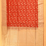 Red & Beige Gold Zari All-Over Floral Jaal Pure Silk Banarasi Saree With Broad Plain Zari Pallu