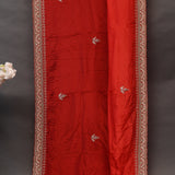 Red Hand Embroidered Gold Sequin Floral Scalloped Border Saree