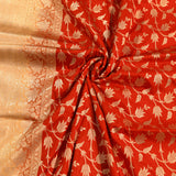 Red & Beige Gold Zari All-Over Floral Jaal Pure Silk Banarasi Saree With Broad Plain Zari Pallu