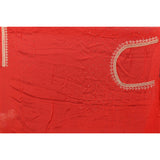 Red Hand Embroidered Gold Sequin Floral Scalloped Border Saree