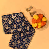 Navy Blue & Turquoise Gold Zari Floral Jaal Pure Silk Banarasi Saree With Contrast Teal Pallu