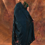 Deep Green Embroidered Satin Silk Saree