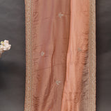 Peach Hand Embroidered Silver Stone Scalloped Dual Border Saree