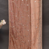 Peach Hand Embroidered Silver Vine Floral Saree