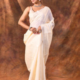 White Floral Silk Blend Saree