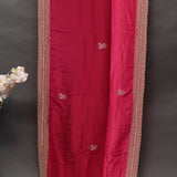 Pink-Red Saree With Multi-Row Gold Embroidered Border