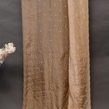 Tan Organza Hand Embroidered Minimal Booti Scalloped Border Saree