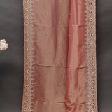 Dusty Rose Satin Hand Embroidered Stone Work Saree With Scalloped Border