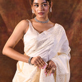 White Floral Silk Blend Saree