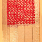 Red & Beige Gold Zari All-Over Floral Vine Jaal Pure Silk Banarasi Saree With Broad Plain Zari Pallu