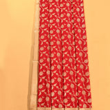 Red & Beige Gold Zari All-Over Floral Vine Jaal Pure Silk Banarasi Saree With Broad Plain Zari Pallu