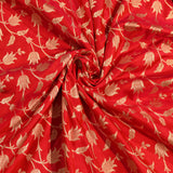 Red & Beige Gold Zari All-Over Floral Vine Jaal Pure Silk Banarasi Saree With Broad Plain Zari Pallu