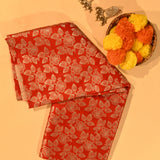 Red & Beige Silver Zari All-Over Leaf Jaal Pure Silk Banarasi Saree With Paisley Pallu