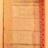 Red & Beige Silver Zari All-Over Leaf Jaal Pure Silk Banarasi Saree With Paisley Pallu