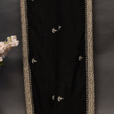 Black Saree With Stone Floral Booti And Multi-Row Gold Border
