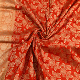 Red & Beige Silver Zari All-Over Leaf Jaal Pure Silk Banarasi Saree With Paisley Pallu