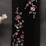 Black Georgette Saree With Hand Embroidered Sequin Rose Motifs