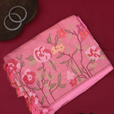 Pink Cotton Saree With Woven Rose Border