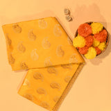 Mustard Yellow Copper Zari Paisley Butti Pure Silk Banarasi Saree With Oval Medallion Border