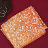 Peach-Coral Floral Printed Organza Saree With Embroidered Border