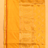Mustard Yellow Copper Zari Paisley Butti Pure Silk Banarasi Saree With Oval Medallion Border