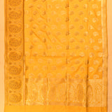 Mustard Yellow Copper Zari Paisley Butti Pure Silk Banarasi Saree With Oval Medallion Border