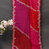 Red Organza Saree With Hand Embroidered Floral Vine Border In Pearl And Gold Beadwork