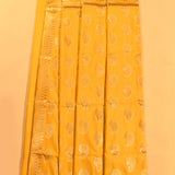 Mustard Yellow Copper Zari Paisley Butti Pure Silk Banarasi Saree With Oval Medallion Border