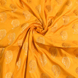 Mustard Yellow Copper Zari Paisley Butti Pure Silk Banarasi Saree With Oval Medallion Border