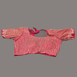 Red Organza Saree With Hand Embroidered Floral Vine Border In Pearl And Gold Beadwork