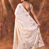 Pastel White Tussar Embroidered Saree