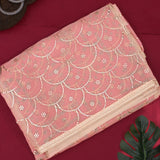 Ivory Beige Organza Foil Printed Saree With Allover Gold Mukaish Floral Jaal & Lace Border