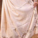 Pastel White Tussar Embroidered Saree
