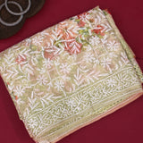 Olive Green Organza Saree With Printed Floral And Thread Embroidery
